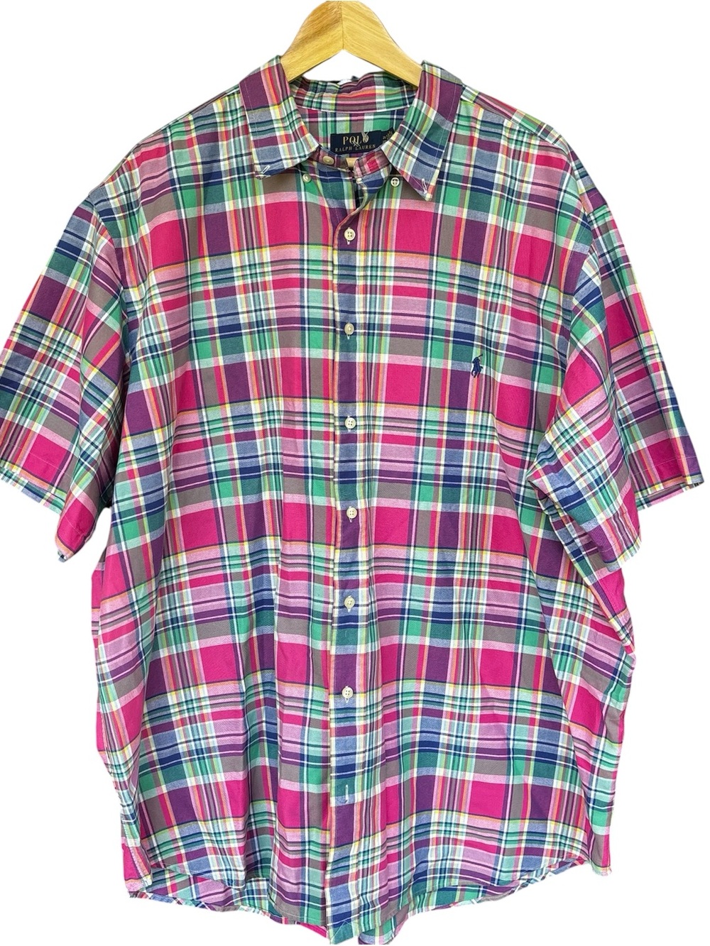 Polo Ralph Lauren Button Down Shirt Mens 2XL Multicolor Madras Plaid Pony Logo